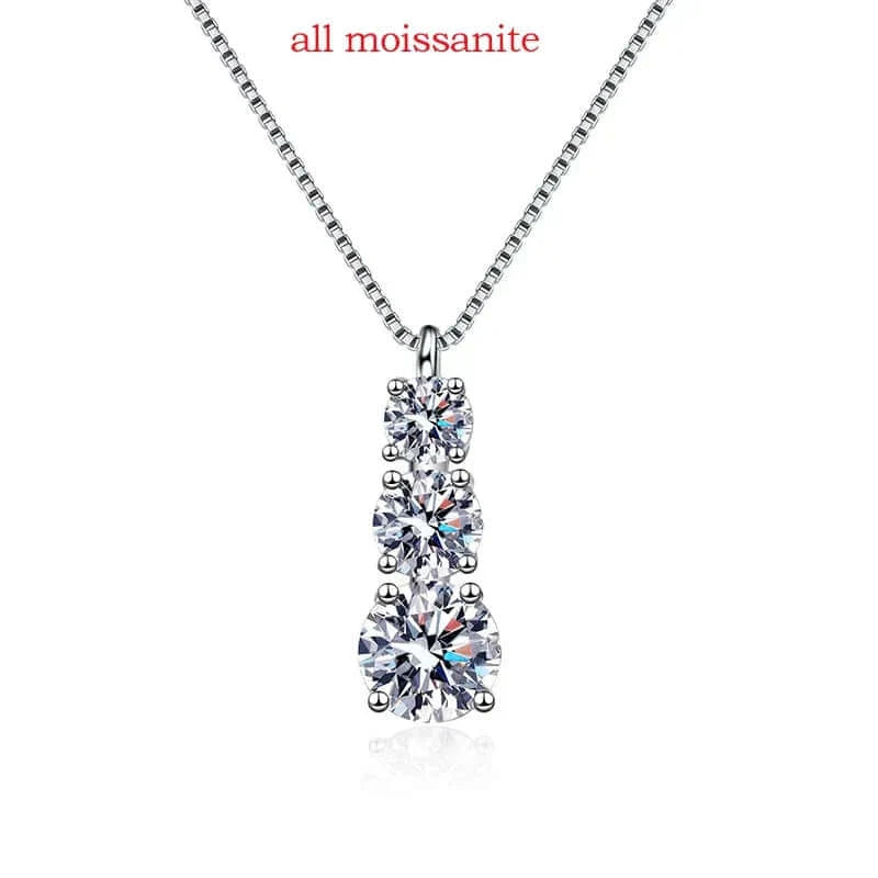 1.8CT Moissanite Pendant Necklace for Women & Men – 3-Stone Sparkling Diamond Jewelry