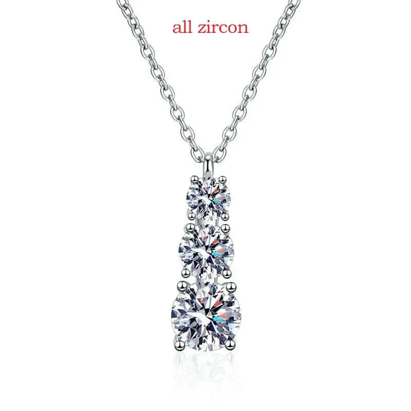 1.8CT Moissanite Pendant Necklace for Women & Men – 3-Stone Sparkling Diamond Jewelry