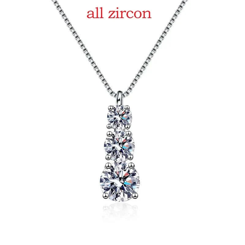 1.8CT Moissanite Pendant Necklace for Women & Men – 3-Stone Sparkling Diamond Jewelry