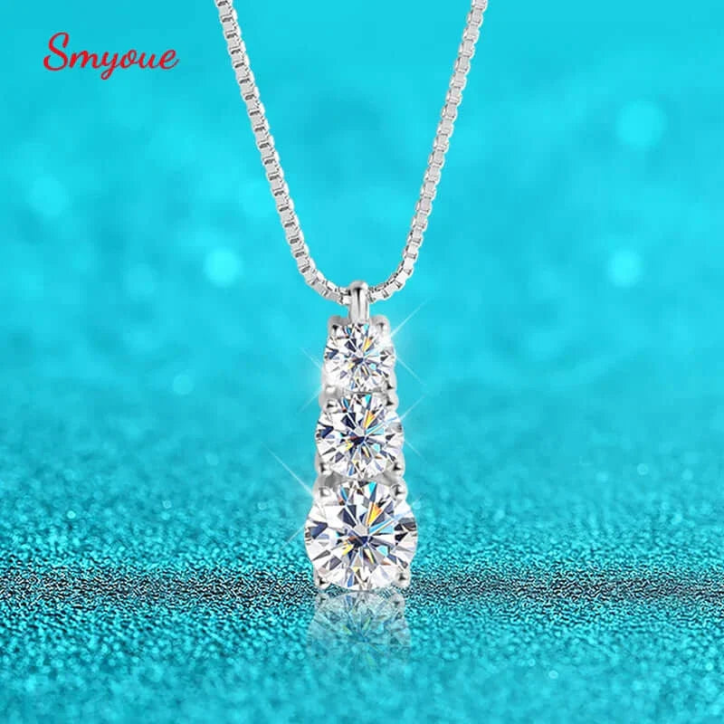 1.8CT Moissanite Pendant Necklace for Women & Men – 3-Stone Sparkling Diamond Jewelry