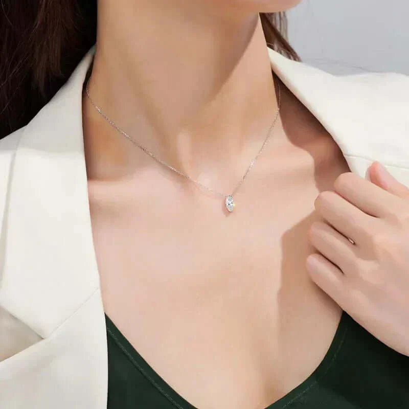 1CT Moissanite Necklace for Women – Trendy 5x7mm Marquise Cut in 925 Sterling Silver