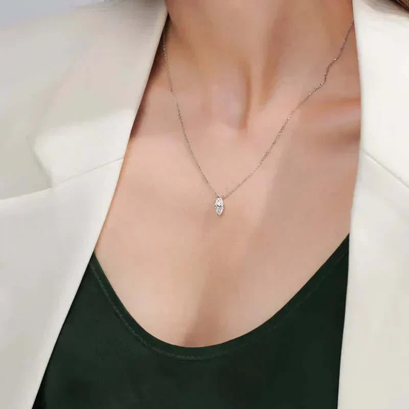 1CT Moissanite Necklace for Women – Trendy 5x7mm Marquise Cut in 925 Sterling Silver