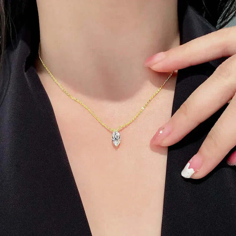 1CT Moissanite Necklace for Women – Trendy 5x7mm Marquise Cut in 925 Sterling Silver