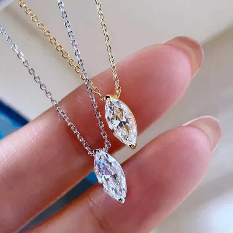 1CT Moissanite Necklace for Women – Trendy 5x7mm Marquise Cut in 925 Sterling Silver