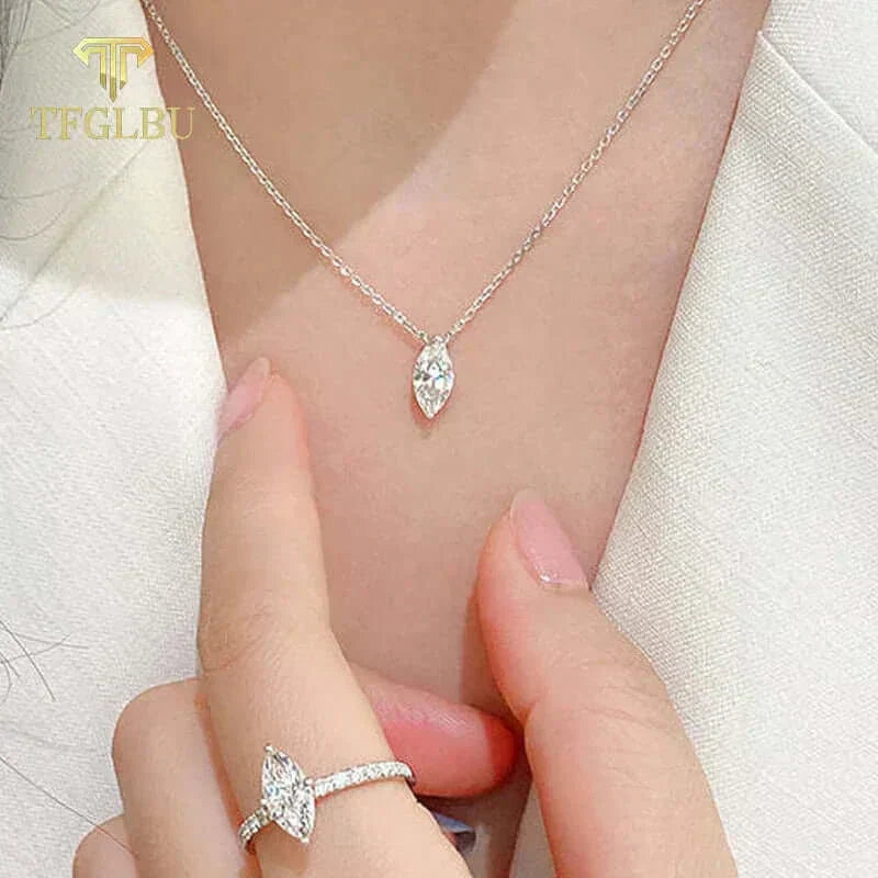 1CT Moissanite Necklace for Women – Trendy 5x7mm Marquise Cut in 925 Sterling Silver