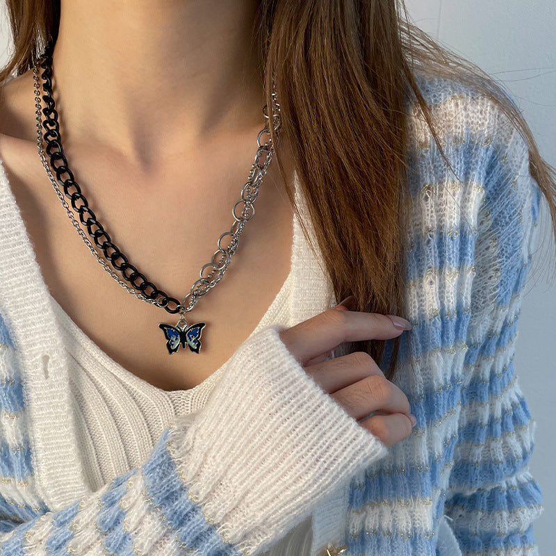 Special-interest Design Blue Flame Butterfly Necklace