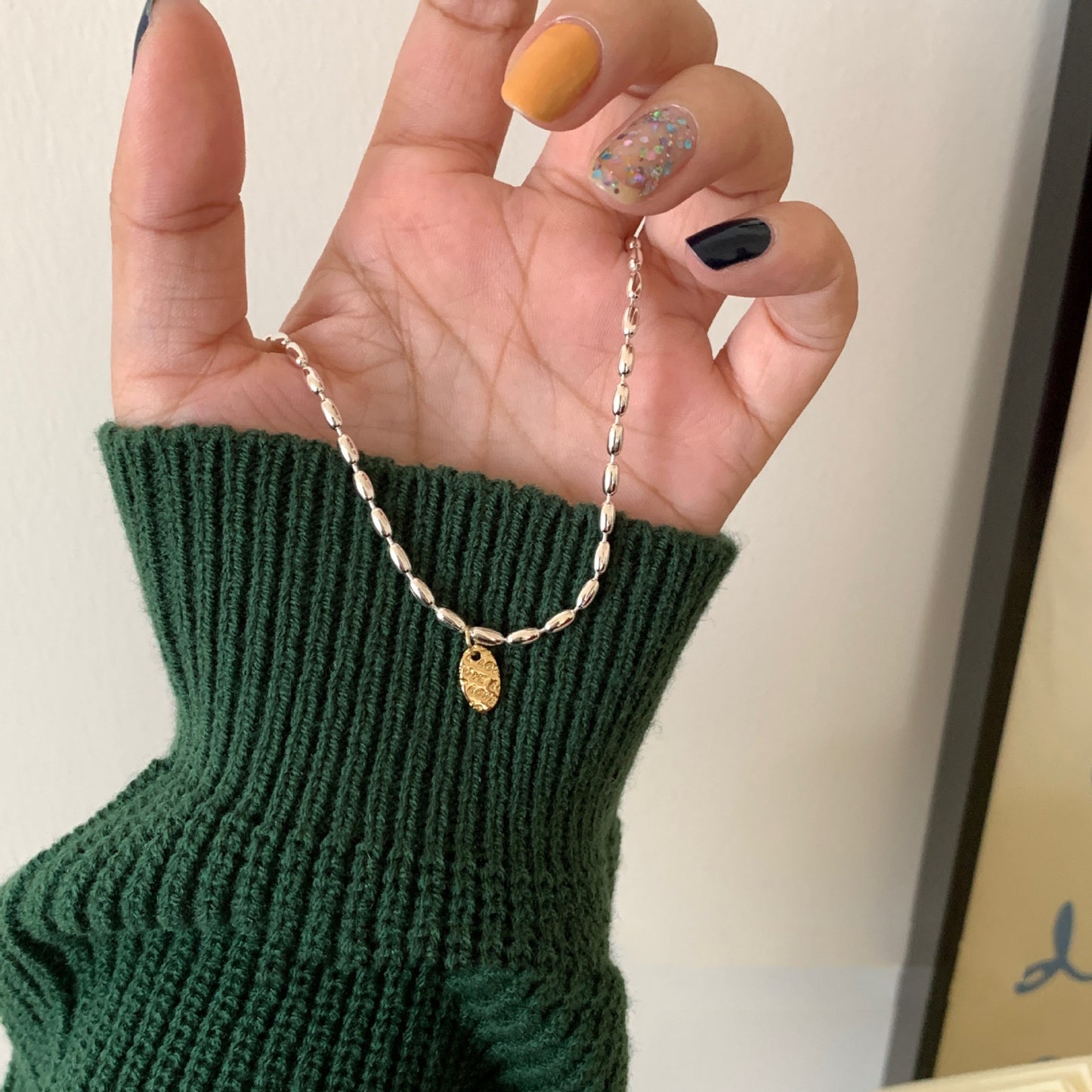 Women's Rice Letter Tag Necklace