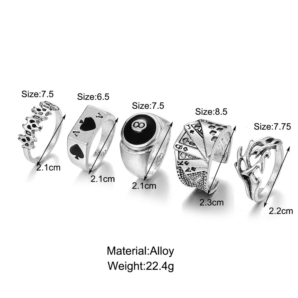 European And American Cross-border Playing Card Ring Vintage Spades Solitaire Ring