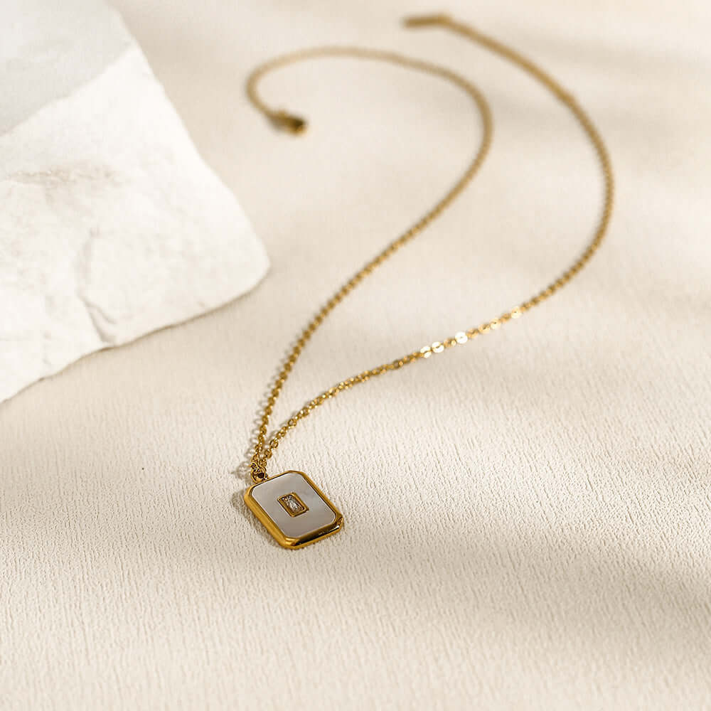 Vintage Square Natural Stone Pendant Necklace Vintage Square Natural