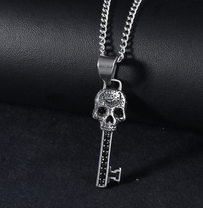 Men's Ghost Head Key Pendant Stainless Steel Necklace Old Oil Does Not Fade