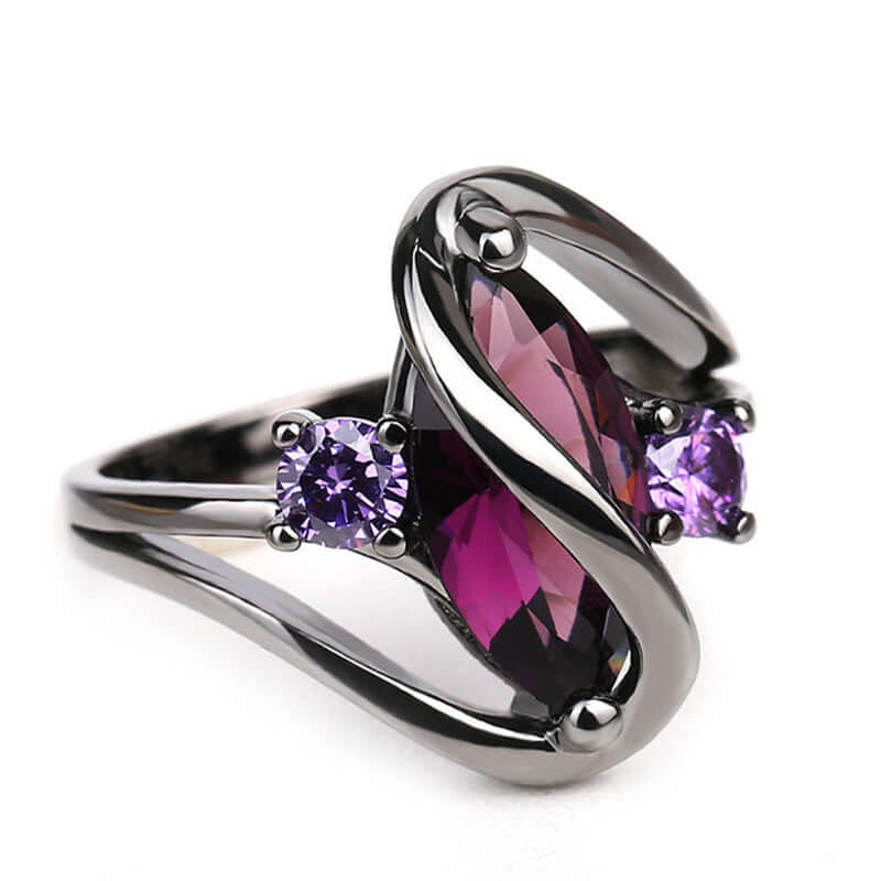Sapphire Horse Eye Ring Female Black Gold Electroplated