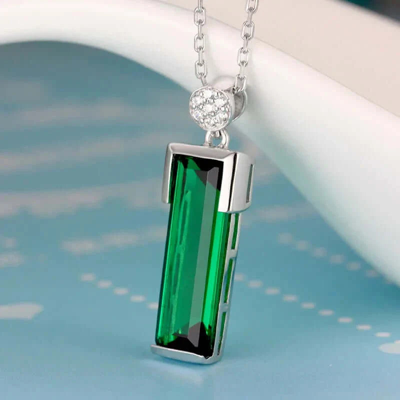 925 Sterling Silver Emerald Pendant Necklace for Women