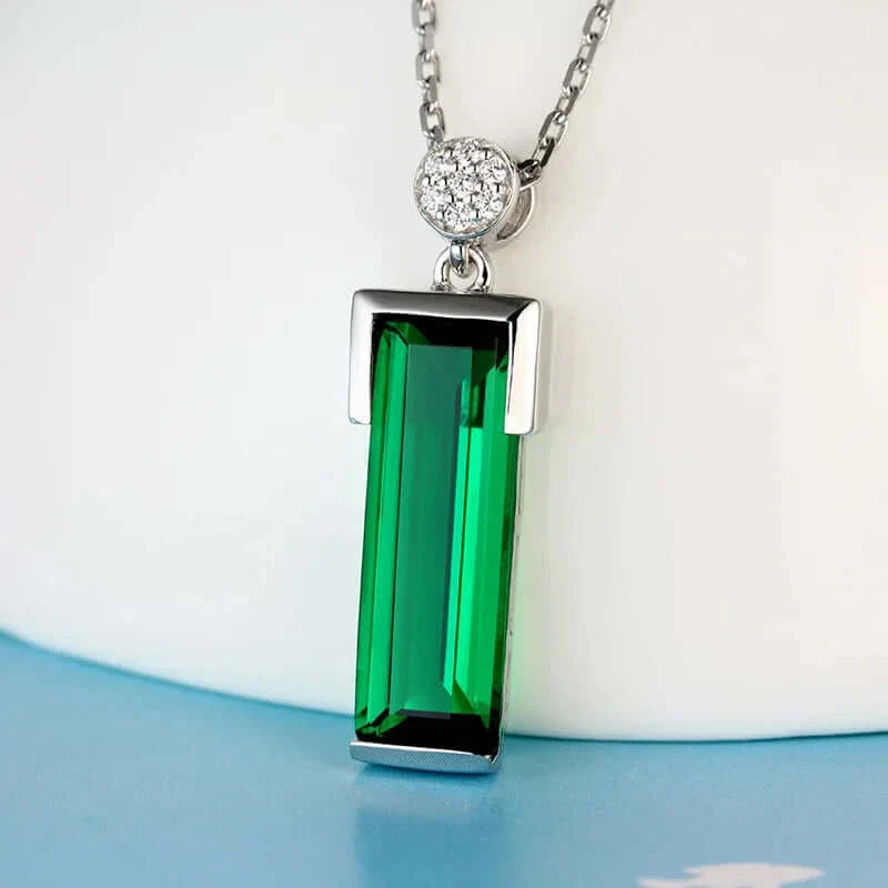925 Sterling Silver Emerald Pendant Necklace for Women