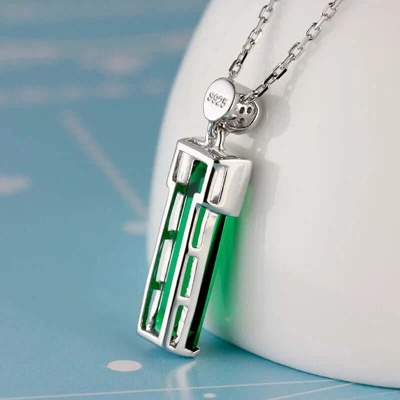 925 Sterling Silver Emerald Pendant Necklace for Women