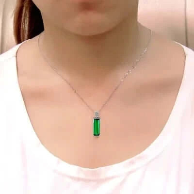 925 Sterling Silver Emerald Pendant Necklace for Women