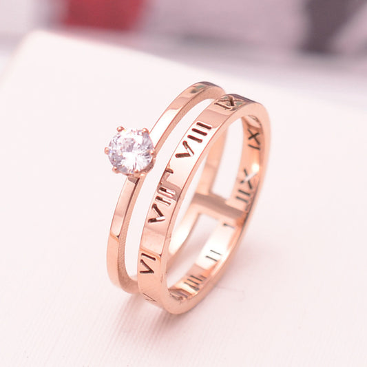 Roman Numeral Six Prong Solitaire Diamond Thin Ring Ring