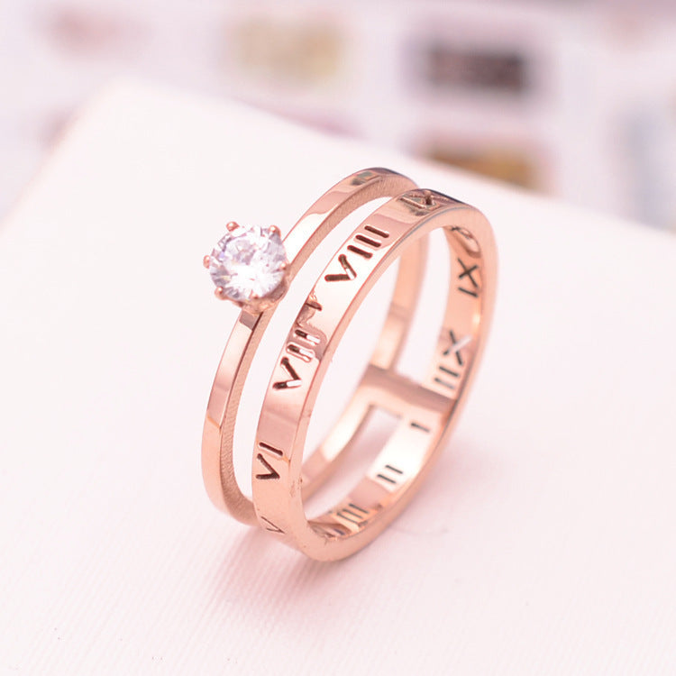 Roman Numeral Six Prong Solitaire Diamond Thin Ring Ring