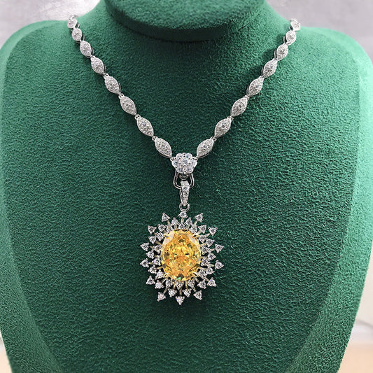 New 925 Silver High Carbon Diamond Yellow Diamond Pendant 1215 Ice Flower Cut European And American Luxury Necklace For Women