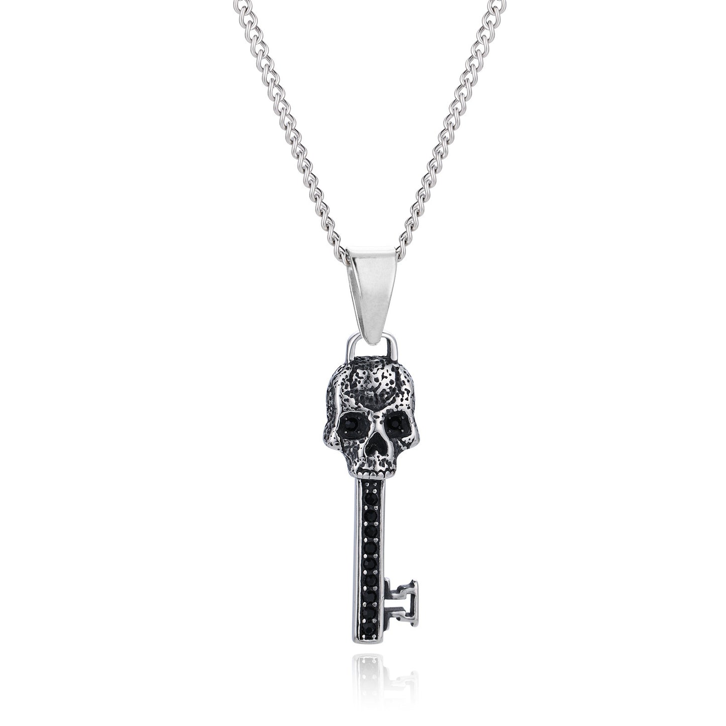 Men's Ghost Head Key Pendant Stainless Steel Necklace Old Oil Does Not Fade