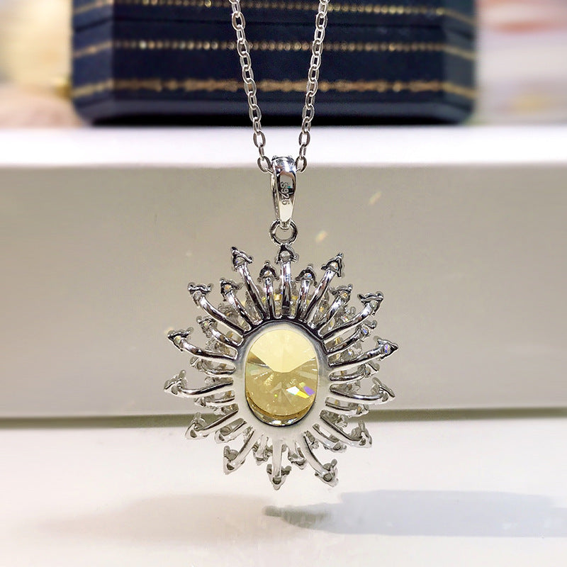 New 925 Silver High Carbon Diamond Yellow Diamond Pendant 1215 Ice Flower Cut European And American Luxury Necklace For Women
