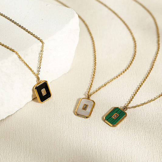 Vintage Square Natural Stone Pendant Necklace Vintage Square Natural