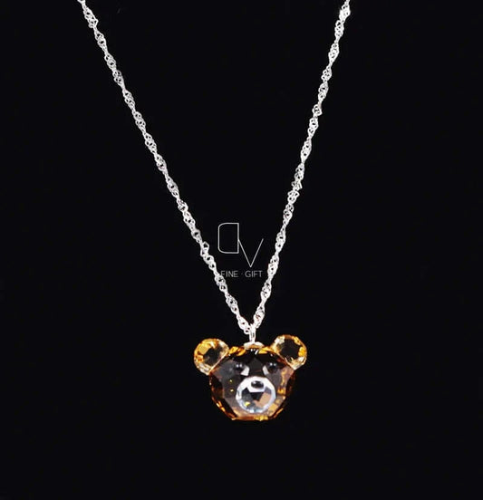 925 Sterling Silver Bear Pendant Necklace with Fine Crystal – Cute Jewelry for Girls and Children