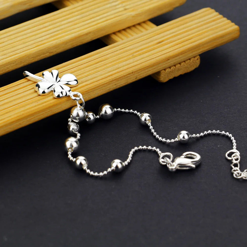 Fashion Summer Accessories Clover Anklet 925 Sterling Silver Beach Anklet Charm Women Flower
