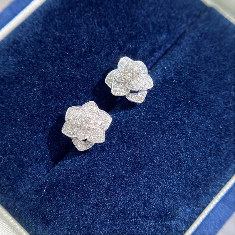 Aazuo Real 18K White Gold Real Diamonds 0.45ct Classic 10MM Rose Stud Earrings Gifted For Women Advanced Wedding Party Au750