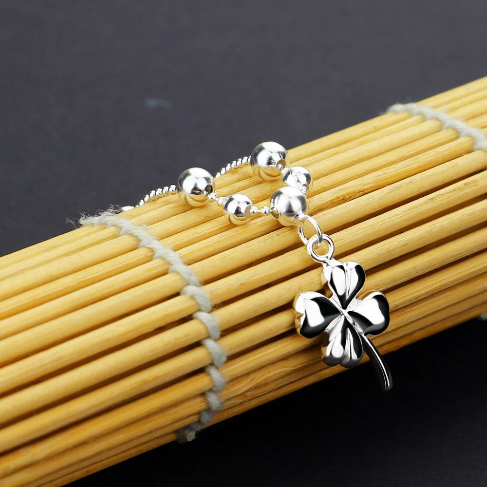 Fashion Summer Accessories Clover Anklet 925 Sterling Silver Beach Anklet Charm Women Flower