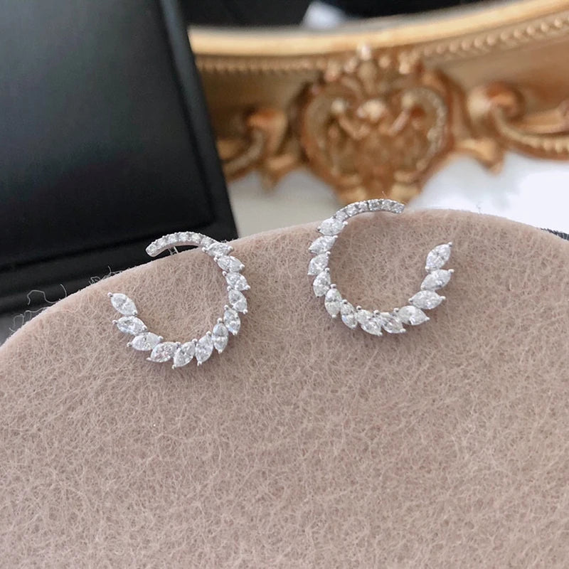 Aazuo 18K Pure White Gold Fine Jewelry Real Marquise Diamonds 0.90ct Classic Round Stud Earring Upscale Trendy  Party Hot Sell