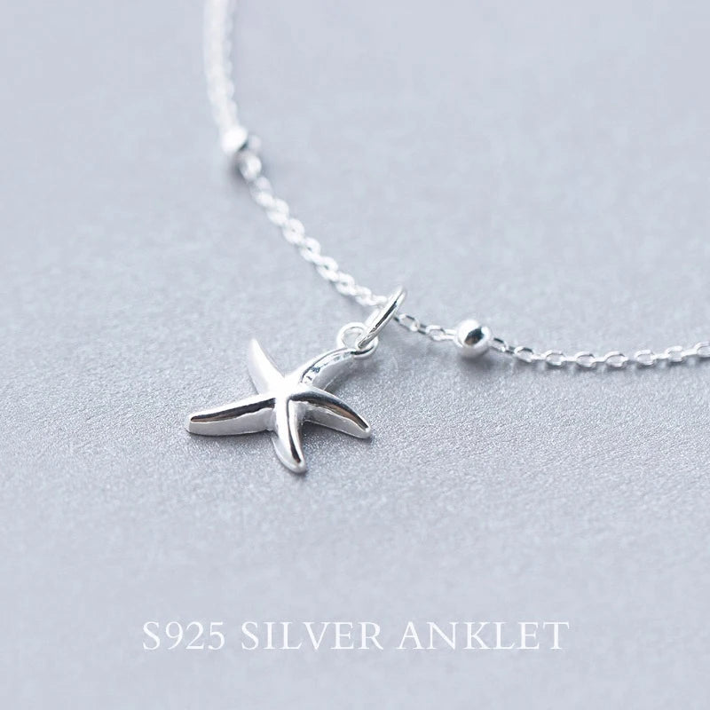 Modian Hot Sale Starfish Light Beads Anklet Chain For Women Real 925 Sterling Silver Leg
