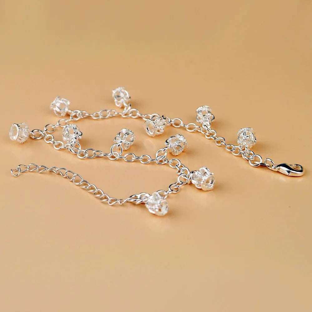 100% 925 Sterling Silver Crown Anklets for Women Foot Jewelry Summer Beach Barefoot Sandals Bracelet on the leg Female Ankle