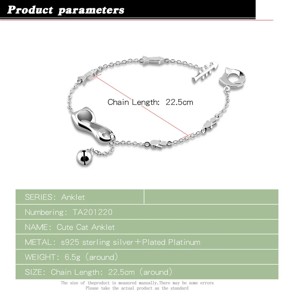 Sweet Cool High Heels Cute Cat Foot Jewelry 925 Sterling Silver Anklets For Women Girl New Trend Leg Chain