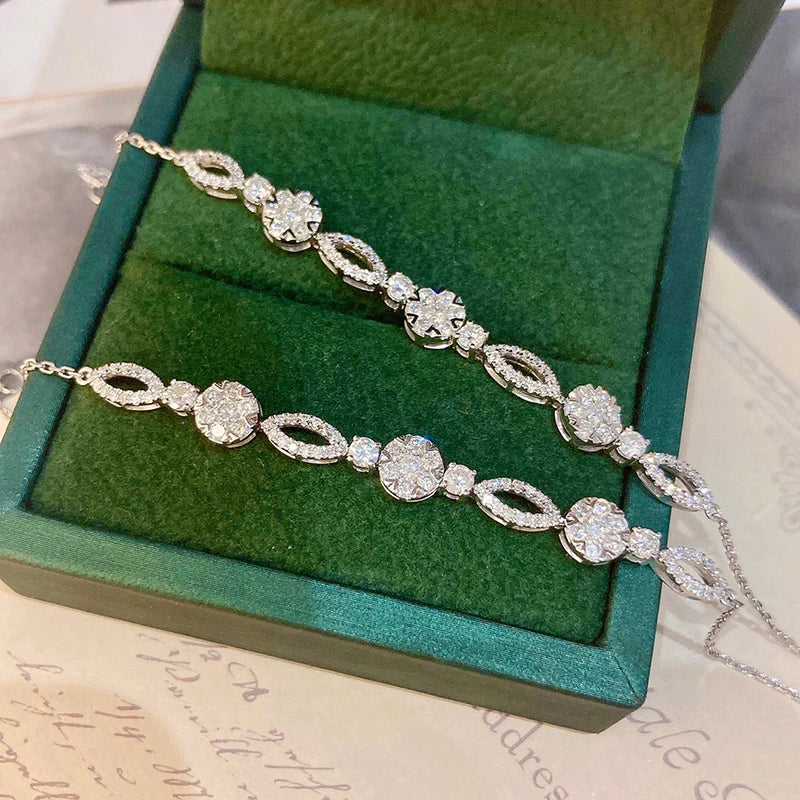 Aazuo Real 18K Pure Solid White Gold Real Diamonds 1.0ct Fairy Tennis Bracelet Gifted For Woman Upscale Trendy  Engagement Party