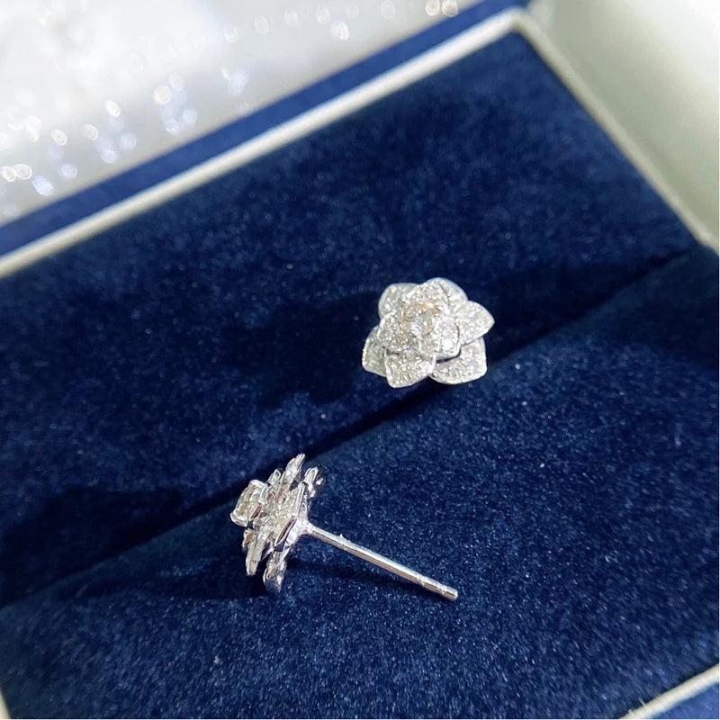 Aazuo Real 18K White Gold Real Diamonds 0.45ct Classic 10MM Rose Stud Earrings Gifted For Women Advanced Wedding Party Au750