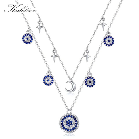 925 Sterling Silver Evil Eye Moon Necklace for Women