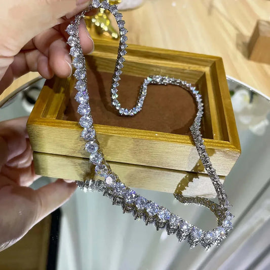 Luxury Designer 7MM Iced Out Tennis Necklace for Women Simulated Diamond 14K White Gold filled Jewelry Wedding Bride Choker