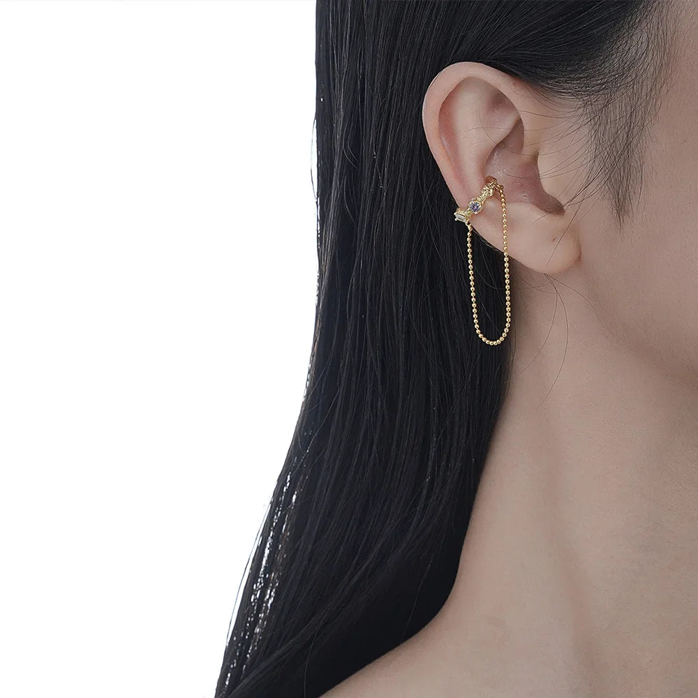 Ables Chic Solid 925 Silver Irregular Open Hoop Ear Cuffs Ball Chain CZ Original Party Woman Stud Earrings E1205 1 Piece