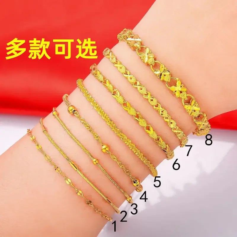Real Copper Plated 24K Gold Color Bracelet Women's Foot Chain Adjustable Waterproof Ribbon Steel Seal 999 Stamp Jewelry