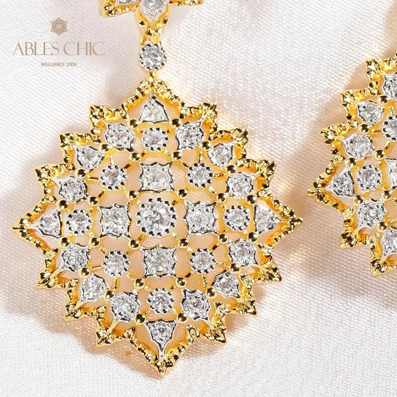 925 Sterling Silver Paved CZ Lace Earrings Vintage Zircon Renaissance Dangling Earring Craftsmanship Party Studs C11E4S25488