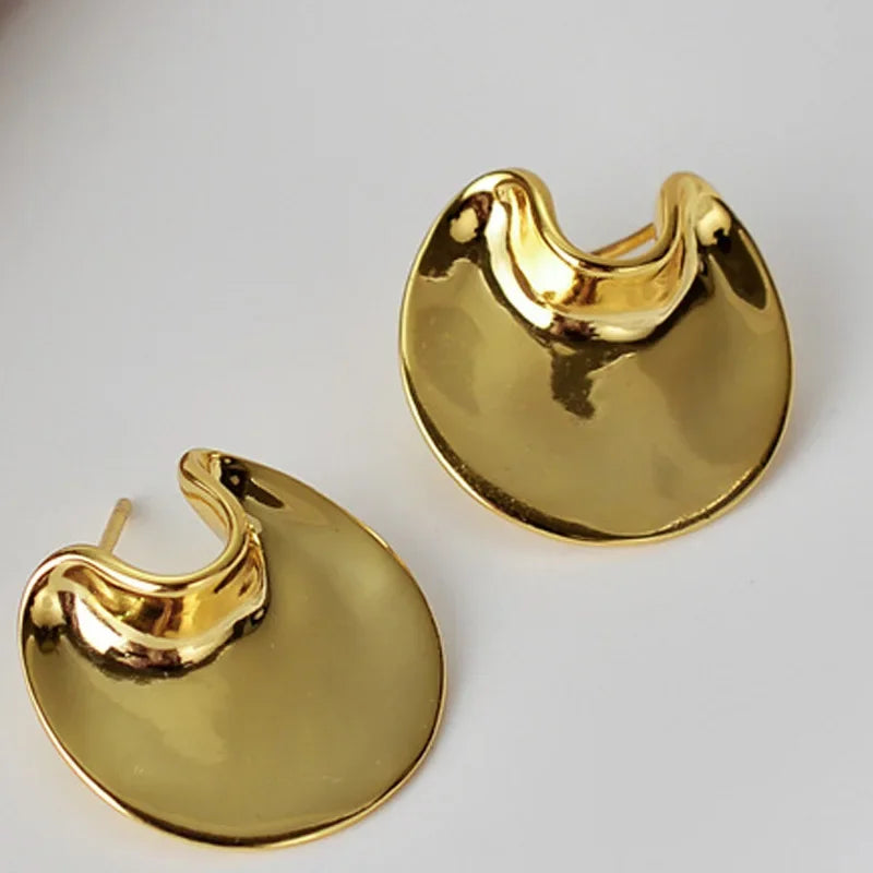 Ables Chic Solid 925 Silver Mirror Finish Irregular Ear Studs 18K Gold Tone Original Party Woman Earrings E1210