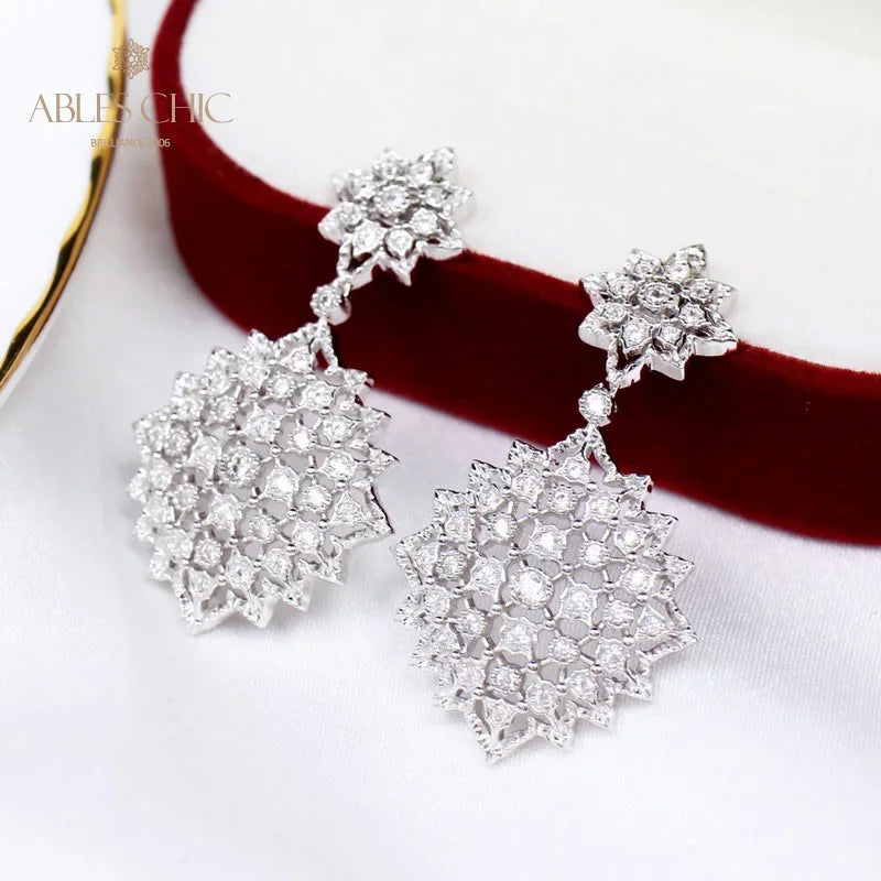 925 Sterling Silver Paved CZ Lace Earrings Vintage Zircon Renaissance Dangling Earring Craftsmanship Party Studs C11E4S25488