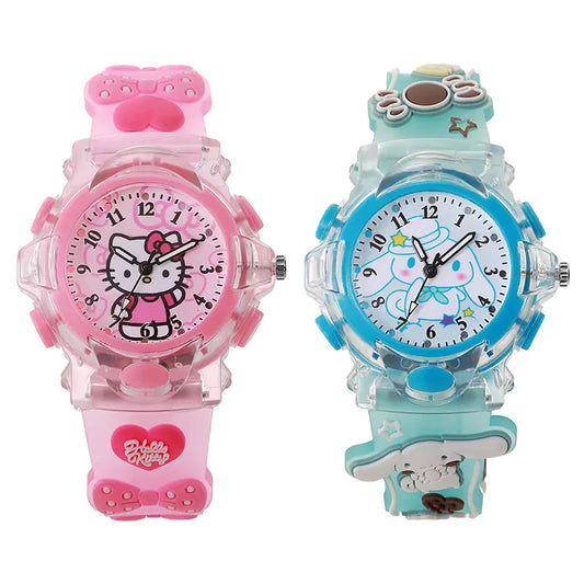 Kawaii Sanrio Watch Cinnamoroll Melody Children LED Luminous Watch Kuromi Hello Kitty Student Wrist Watch Kids Birthday Gift Toy