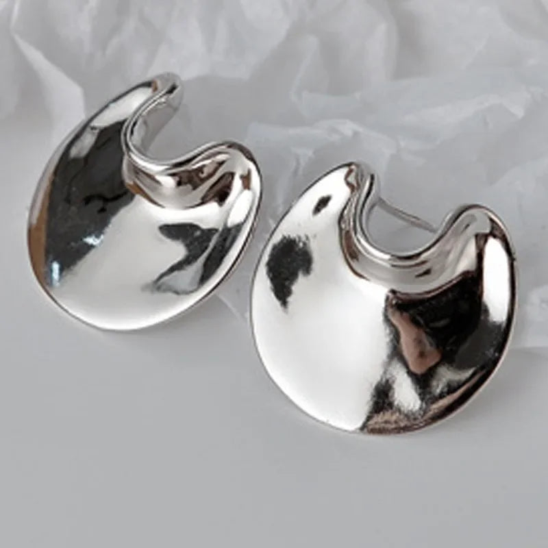 Ables Chic Solid 925 Silver Mirror Finish Irregular Ear Studs 18K Gold Tone Original Party Woman Earrings E1210