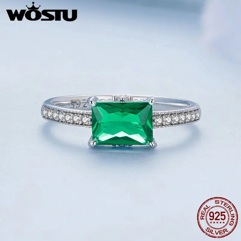 WOSTU 925 Stelring Silver Purple Red Green AAA Zircon Wedding Rings For Women Delicate Bride Engagement Oval Square Party Ring