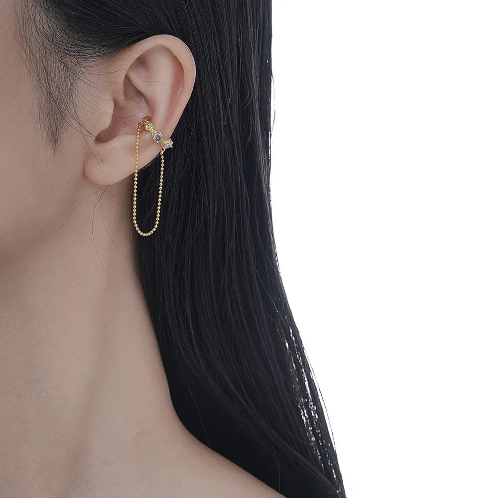 Ables Chic Solid 925 Silver Irregular Open Hoop Ear Cuffs Ball Chain CZ Original Party Woman Stud Earrings E1205 1 Piece