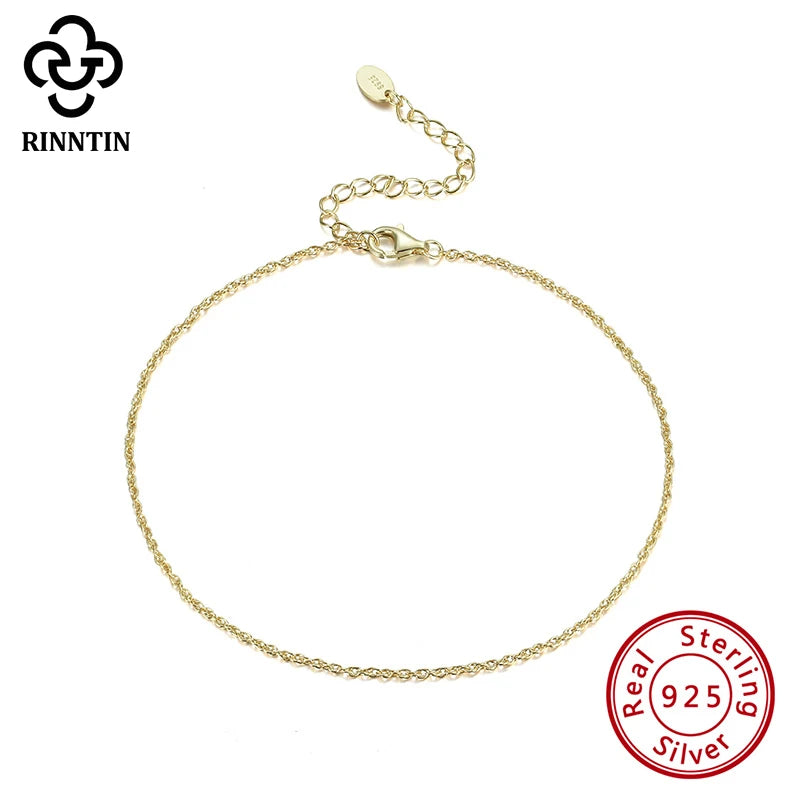 Rinntin S925 Silver Ankle Chain Bracelet for Women Girls Leg Foot Chain Summer Beach Style Trendy