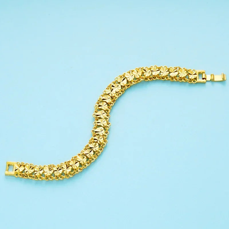 Cute 22k Gold Bracelet for Women Wedding Engagement Jewelry Luxury Widen Watch Chain Bracelet Not Fade Fine Jewelry Gifts