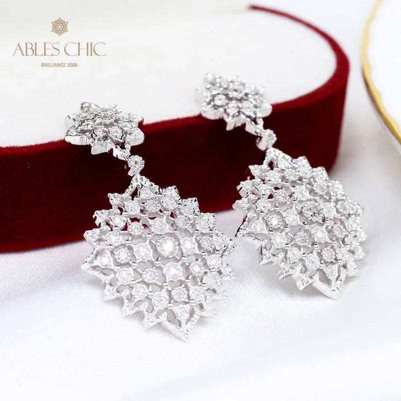 925 Sterling Silver Paved CZ Lace Earrings Vintage Zircon Renaissance Dangling Earring Craftsmanship Party Studs C11E4S25488
