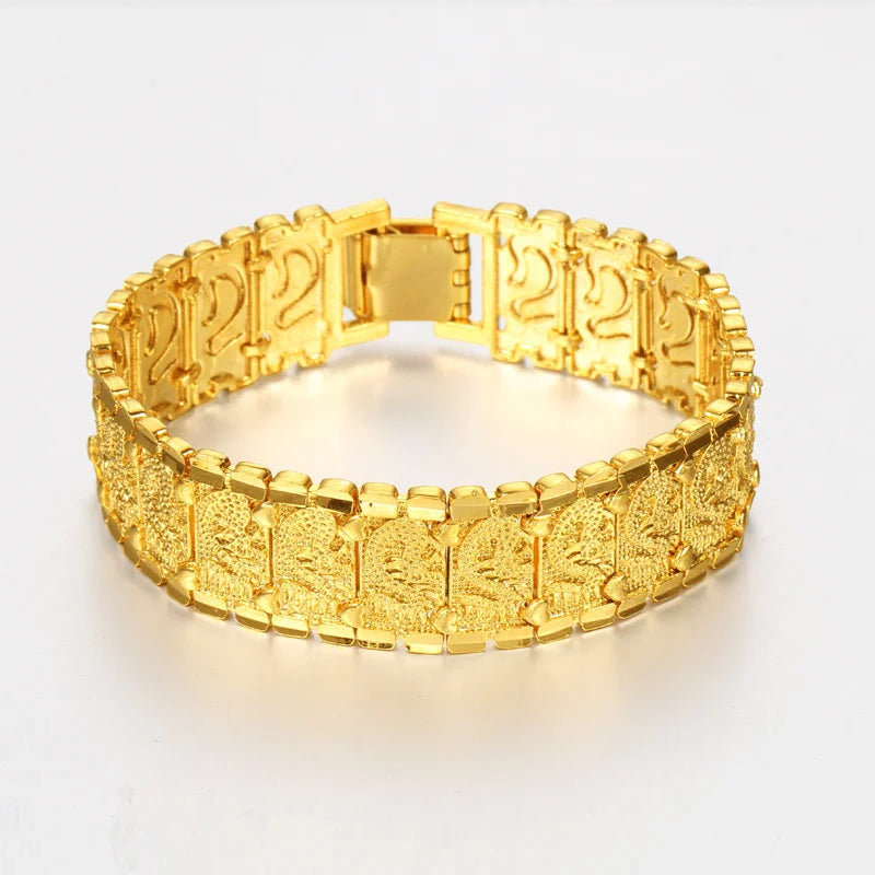 Not Fade Fashion 18k Gold Bracelet for Men Women Wedding Engagement Jewelry Luxury Widen Watch Chain Bracelet Fine Jewelry Gifts
